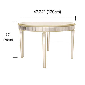 English Elm 47.24" Round Glass Dining Table with Mirror Top Silver Vintage Gold Geometric Frame Elegant Centerpiece W3207P285434
