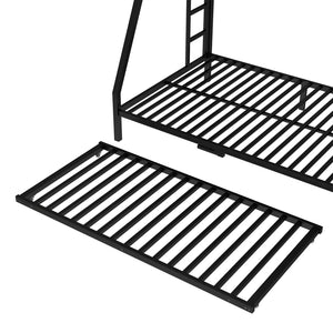 English Elm Twin Metal Bunk Bed With Full Bed & Trundle - Modern Space-Saving Design For Shared Rooms, Black W1580S00130-GIGA