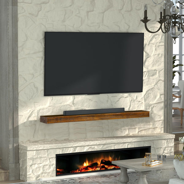 English Elm Fireplace Mantel - Handcrafted Solid Wood Floating Shelf, Dark Chocolate Finish For Stylish Display T3210P391502