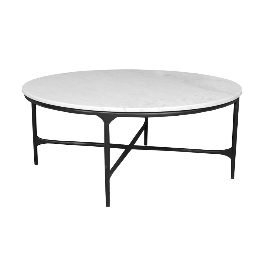HomeRoots 55" Round Marble and Iron Coffee Table - Modern Minimalist Design with Durable Cross Legs for Any Space 654550