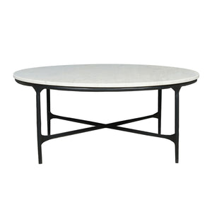 HomeRoots 55" Round Marble and Iron Coffee Table - Modern Minimalist Design with Durable Cross Legs for Any Space 654550