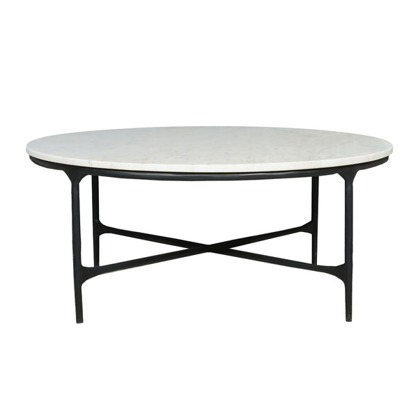 HomeRoots 55" Round Marble and Iron Coffee Table - Modern Minimalist Design with Durable Cross Legs for Any Space 654550