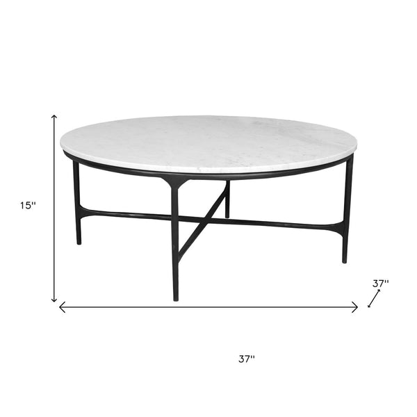 HomeRoots 55" Round Marble and Iron Coffee Table - Modern Minimalist Design with Durable Cross Legs for Any Space 654550