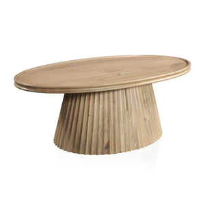 HomeRoots 48" Light Brown Solid Wood Oval Pedestal Coffee Table - Modern Design for Versatile Living Spaces 654551
