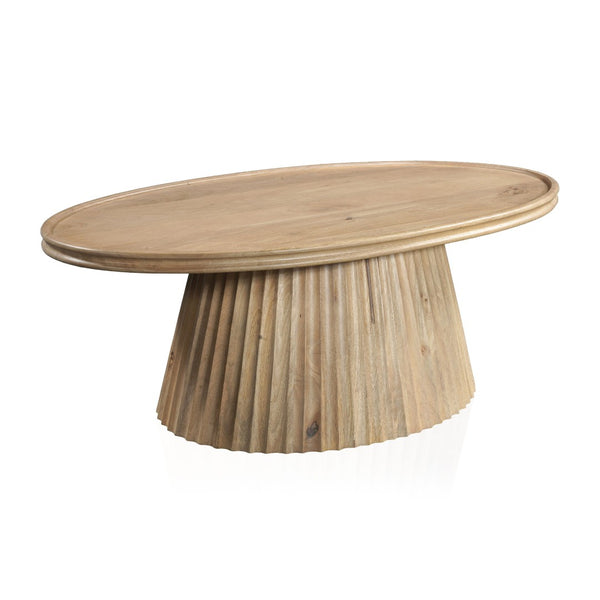 HomeRoots 48" Light Brown Solid Wood Oval Pedestal Coffee Table - Modern Design for Versatile Living Spaces 654551