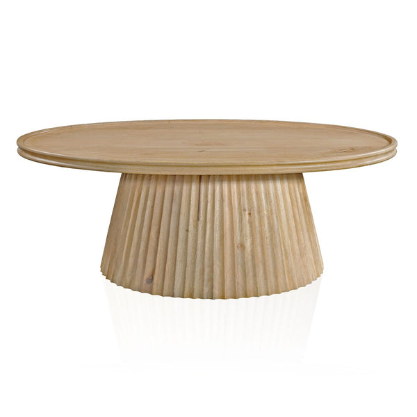 HomeRoots 48" Light Brown Solid Wood Oval Pedestal Coffee Table - Modern Design for Versatile Living Spaces 654551