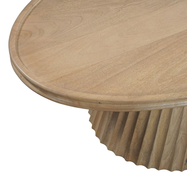 HomeRoots 48" Light Brown Solid Wood Oval Pedestal Coffee Table - Modern Design for Versatile Living Spaces 654551
