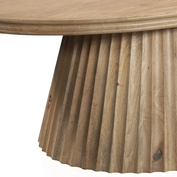 HomeRoots 48" Light Brown Solid Wood Oval Pedestal Coffee Table - Modern Design for Versatile Living Spaces 654551