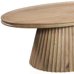 HomeRoots 48" Light Brown Solid Wood Oval Pedestal Coffee Table - Modern Design for Versatile Living Spaces 654551