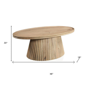 HomeRoots 48" Light Brown Solid Wood Oval Pedestal Coffee Table - Modern Design for Versatile Living Spaces 654551