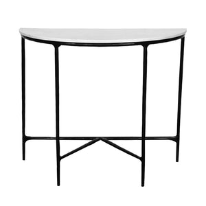 HomeRoots 36" Half Moon Console Table - Elegant White Marble Top with Black Iron Base for Modern Spaces 654552