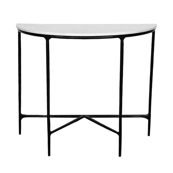 HomeRoots 36" Half Moon Console Table - Elegant White Marble Top with Black Iron Base for Modern Spaces 654552