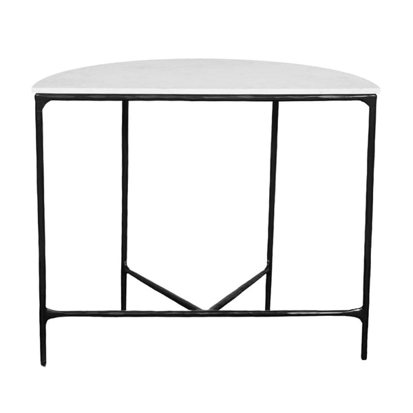 HomeRoots 36" Half Moon Console Table - Elegant White Marble Top with Black Iron Base for Modern Spaces 654552