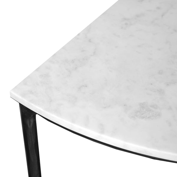 HomeRoots 36" Half Moon Console Table - Elegant White Marble Top with Black Iron Base for Modern Spaces 654552