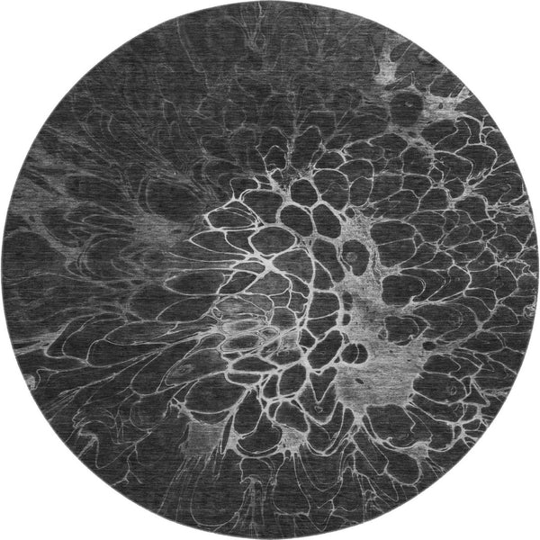 HomeRoots 8' Charcoal and Silver Abstract Round Rug - Stylish, Washable, UV Protected for Modern Homes 654557