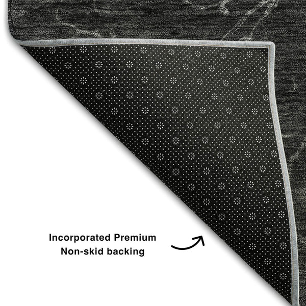 HomeRoots 8' Charcoal and Silver Abstract Round Rug - Stylish, Washable, UV Protected for Modern Homes 654557