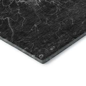 HomeRoots 8' Charcoal and Silver Abstract Round Rug - Stylish, Washable, UV Protected for Modern Homes 654557