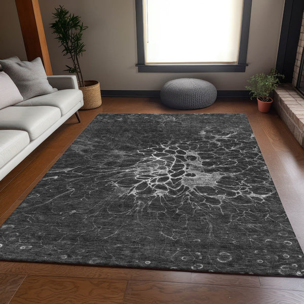 HomeRoots 8' X 10' Charcoal & Silver Abstract Washable Area Rug - Durable, Stain-Resistant, UV Protected Design 654558