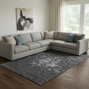 HomeRoots 8' X 10' Charcoal & Silver Abstract Washable Area Rug - Durable, Stain-Resistant, UV Protected Design 654558