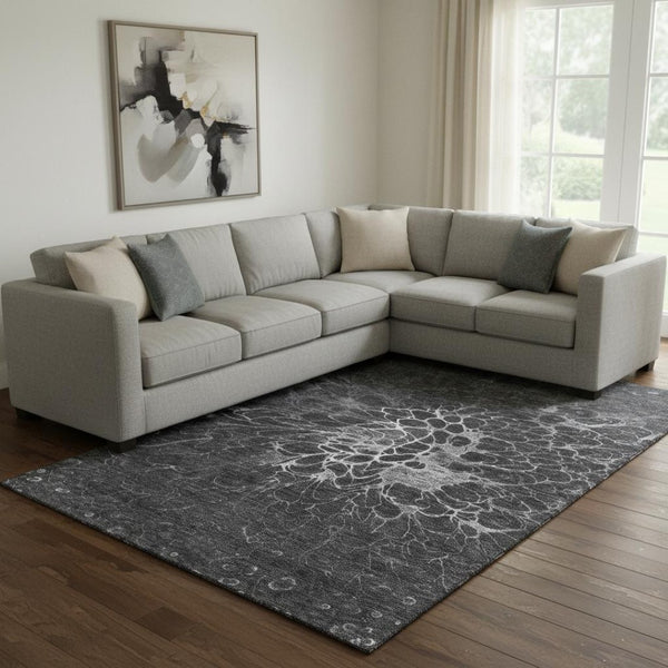 HomeRoots 10' X 14' Charcoal & Silver Abstract Washable Area Rug – Stylish, Durable, UV-Protected for Busy Homes 654560