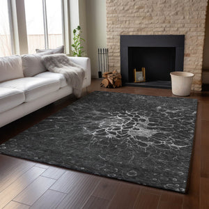 HomeRoots 10' X 14' Charcoal & Silver Abstract Washable Area Rug – Stylish, Durable, UV-Protected for Busy Homes 654560