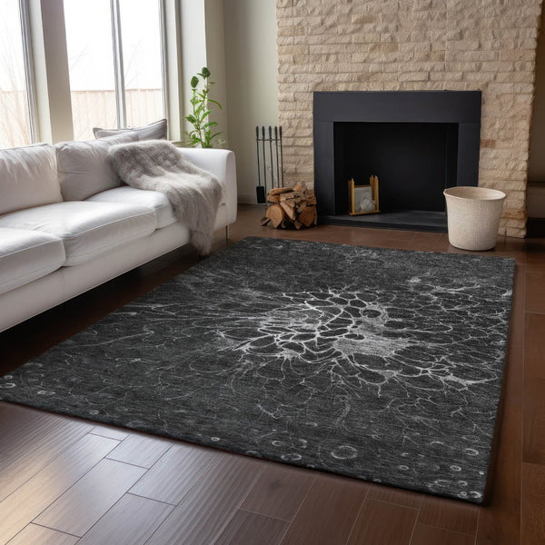 HomeRoots 10' X 14' Charcoal & Silver Abstract Washable Area Rug – Stylish, Durable, UV-Protected for Busy Homes 654560