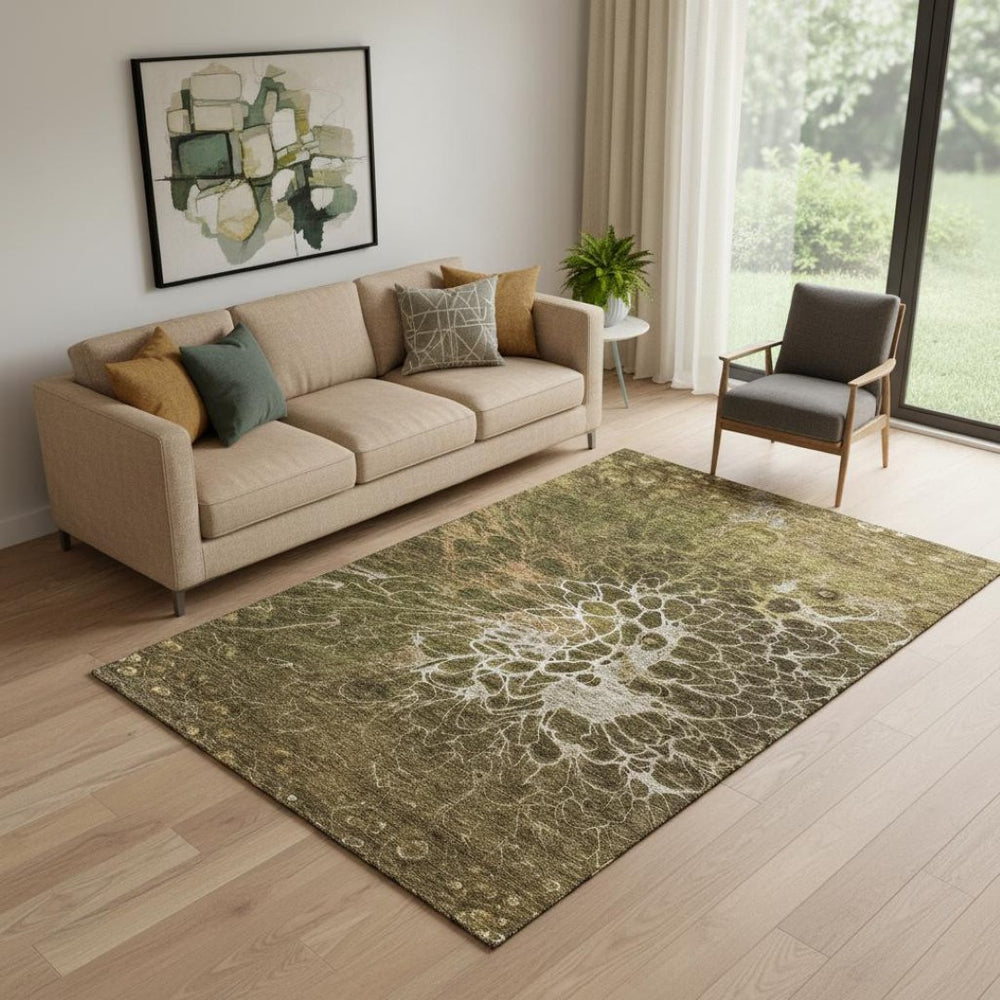 HomeRoots 5' X 8' Chocolate and Silver Abstract Area Rug – Washable, Stain-Resistant with UV Protection! 654562