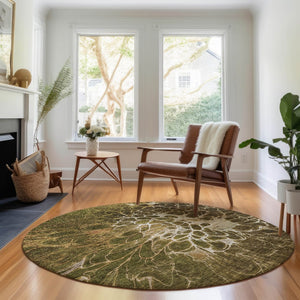 HomeRoots 8' Chocolate and Silver Abstract Washable Round Rug - UV Protected, Modern Design for Busy Homes 654563