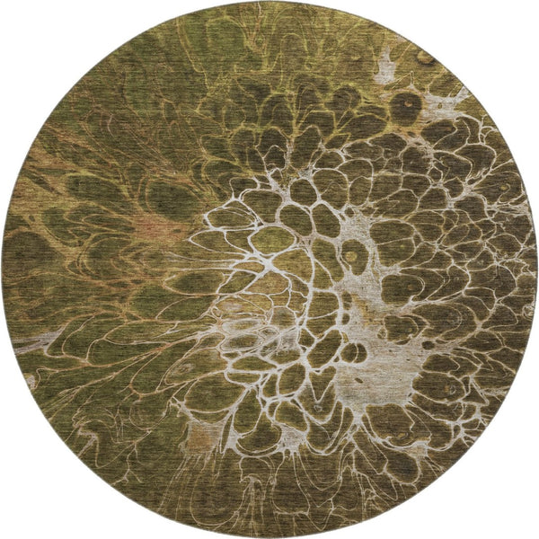 HomeRoots 8' Chocolate and Silver Abstract Washable Round Rug - UV Protected, Modern Design for Busy Homes 654563