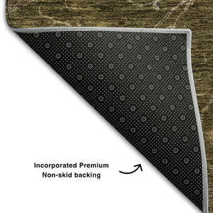 HomeRoots 8' Chocolate and Silver Abstract Washable Round Rug - UV Protected, Modern Design for Busy Homes 654563