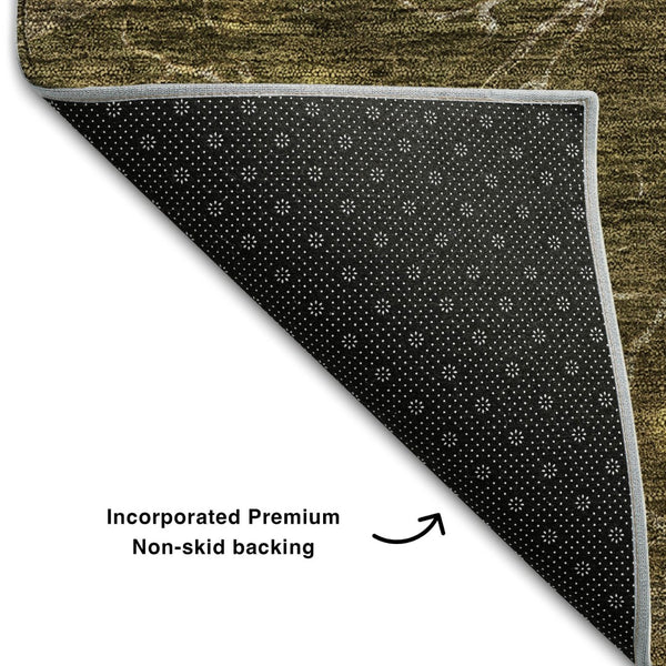 HomeRoots 8' Chocolate and Silver Abstract Washable Round Rug - UV Protected, Modern Design for Busy Homes 654563
