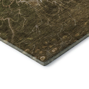 HomeRoots 8' Chocolate and Silver Abstract Washable Round Rug - UV Protected, Modern Design for Busy Homes 654563