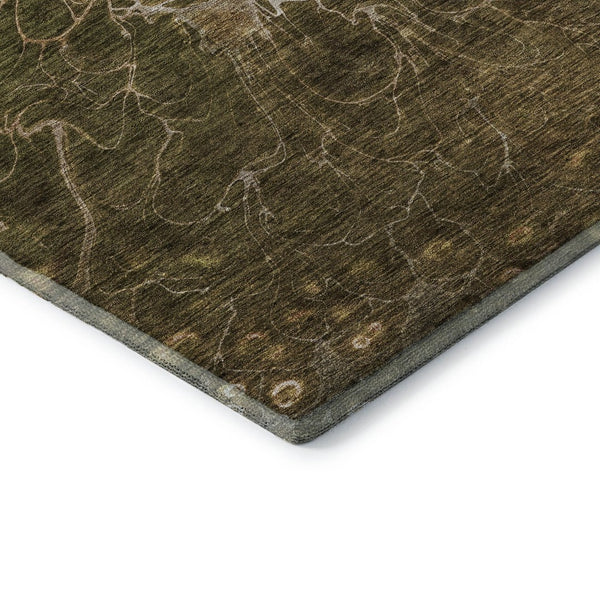 HomeRoots 8' Chocolate and Silver Abstract Washable Round Rug - UV Protected, Modern Design for Busy Homes 654563