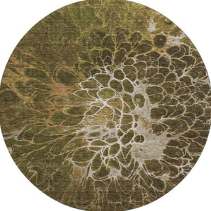 HomeRoots 8' Chocolate and Silver Abstract Washable Round Rug - UV Protected, Modern Design for Busy Homes 654563