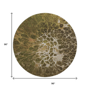 HomeRoots 8' Chocolate and Silver Abstract Washable Round Rug - UV Protected, Modern Design for Busy Homes 654563