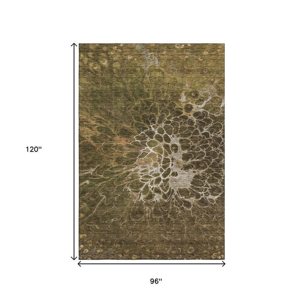 HomeRoots 8' X 10' Chocolate & Silver Abstract Washable Area Rug with UV Protection for Busy Homes & Style 654564