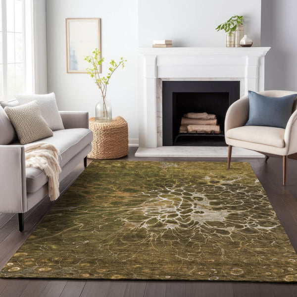 HomeRoots 8' X 10' Chocolate & Silver Abstract Washable Area Rug with UV Protection for Busy Homes & Style 654564
