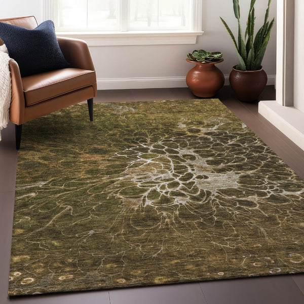 HomeRoots 8' X 10' Chocolate & Silver Abstract Washable Area Rug with UV Protection for Busy Homes & Style 654564
