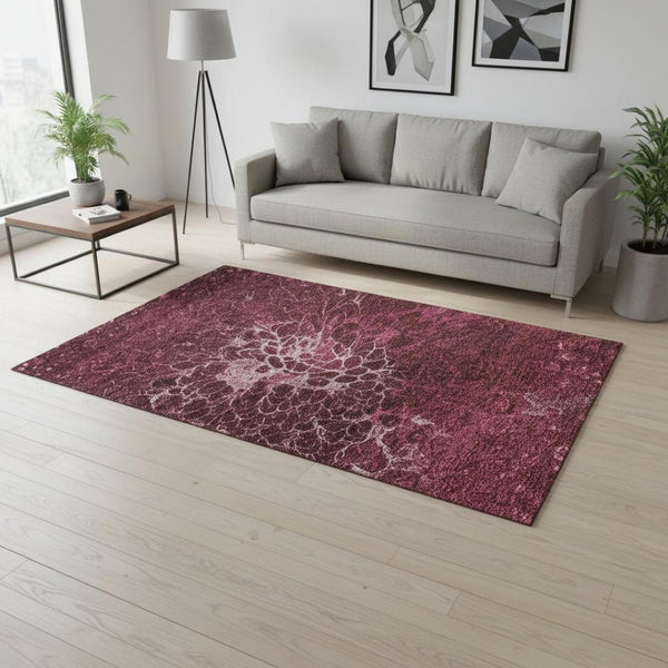 HomeRoots 5' X 8' Merlot & Silver Abstract Washable Area Rug - Durable, Stain-Resistant, UV Protected Elegance 654568