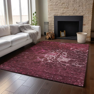 HomeRoots 5' X 8' Merlot & Silver Abstract Washable Area Rug - Durable, Stain-Resistant, UV Protected Elegance 654568