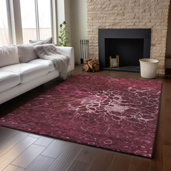 HomeRoots 5' X 8' Merlot & Silver Abstract Washable Area Rug - Durable, Stain-Resistant, UV Protected Elegance 654568