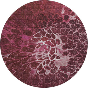 HomeRoots 8' Merlot & Silver Abstract Round Rug – Washable, UV-Protected, Stylish for High-Traffic Areas 654569