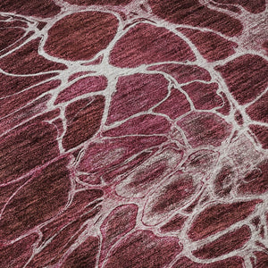 HomeRoots 8' Merlot & Silver Abstract Round Rug – Washable, UV-Protected, Stylish for High-Traffic Areas 654569