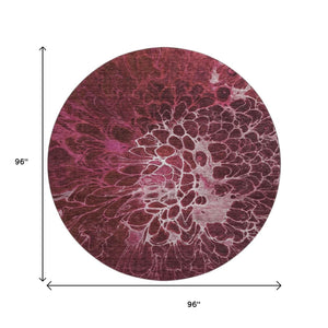 HomeRoots 8' Merlot & Silver Abstract Round Rug – Washable, UV-Protected, Stylish for High-Traffic Areas 654569