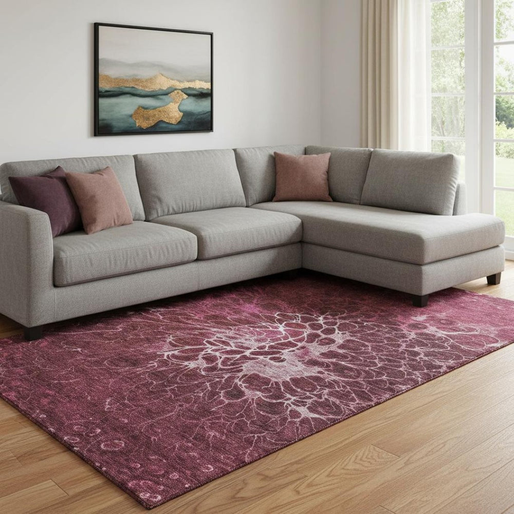 HomeRoots 8' X 10' Merlot & Silver Abstract Washable Area Rug – Durable, Stain-Resistant with UV Protection! 654570