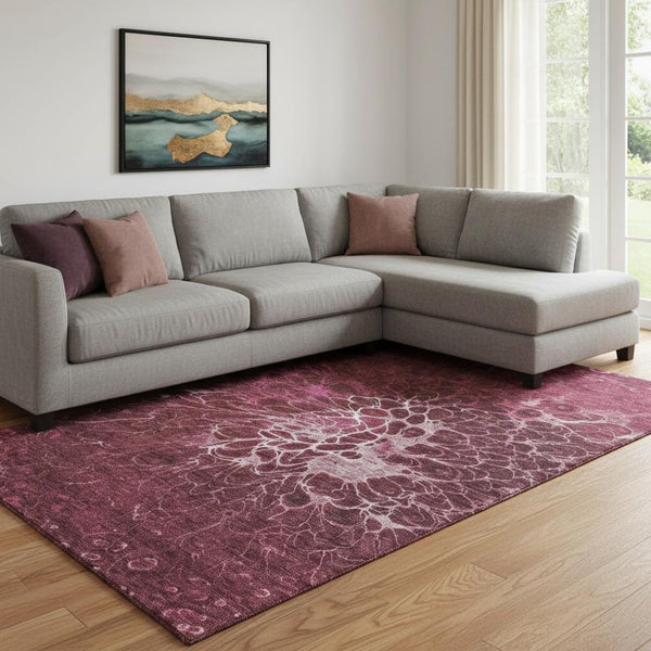 HomeRoots 8' X 10' Merlot & Silver Abstract Washable Area Rug – Durable, Stain-Resistant with UV Protection! 654570