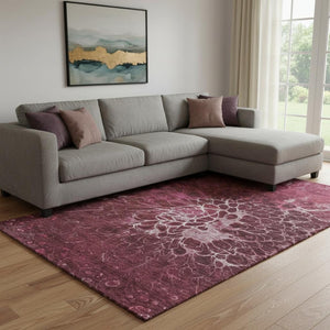 HomeRoots 9' X 12' Merlot And Silver Abstract Washable Area Rug - Durable, Stain-Resistant, UV Protected Style! 654571