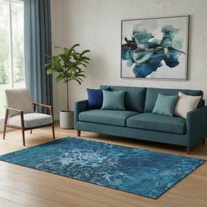 HomeRoots 5' X 8' Navy Blue And Ivory Abstract Area Rug – Durable, Washable, UV-Protected for Busy Homes 654574