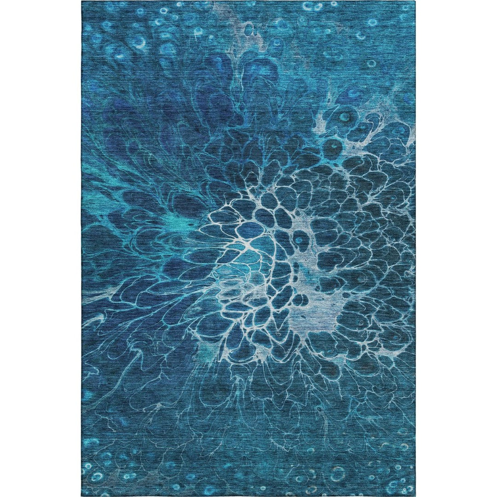 HomeRoots 5' X 8' Navy Blue And Ivory Abstract Area Rug – Durable, Washable, UV-Protected for Busy Homes 654574