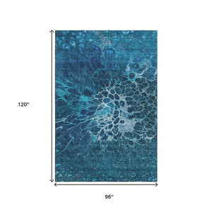HomeRoots 8' X 10' Navy Blue & Ivory Abstract Washable Area Rug – Durable, Stylish, UV Protected for Any Space 654576